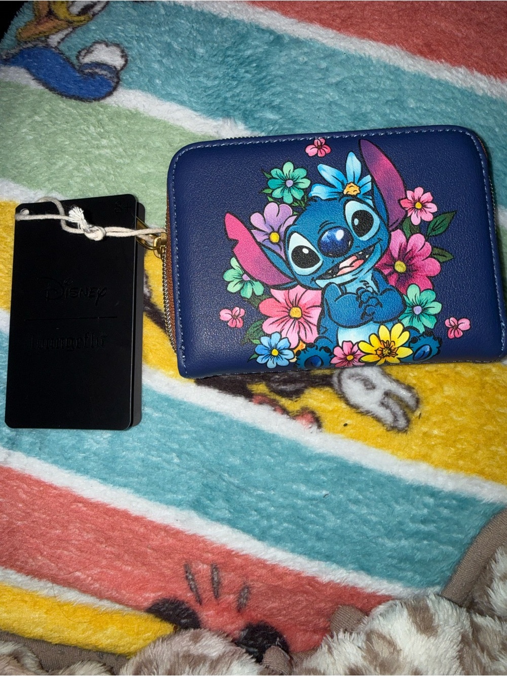Loungefly Navy Blue Stitch Floral Zip Wallet